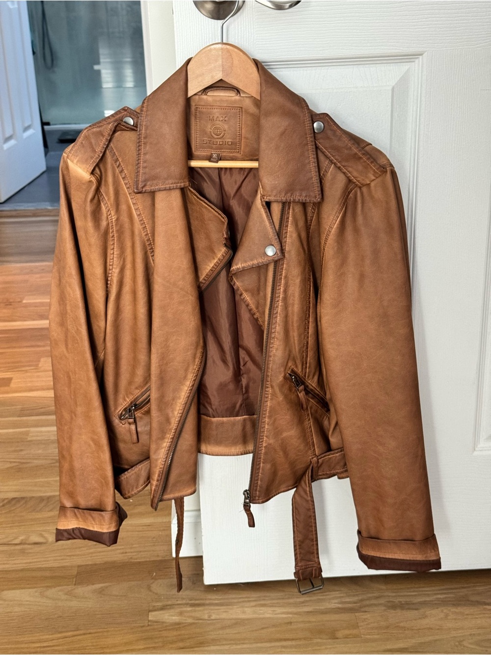 Max Studio Tan Leather Moto Jacket